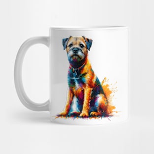 Expressive Border Terrier in Bright Splash Art Style Mug